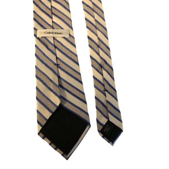 Calvin Klein Silk Tie Blue Gray Striped Mens Necktie Accessory Office Work Gift - Picture 4 of 7